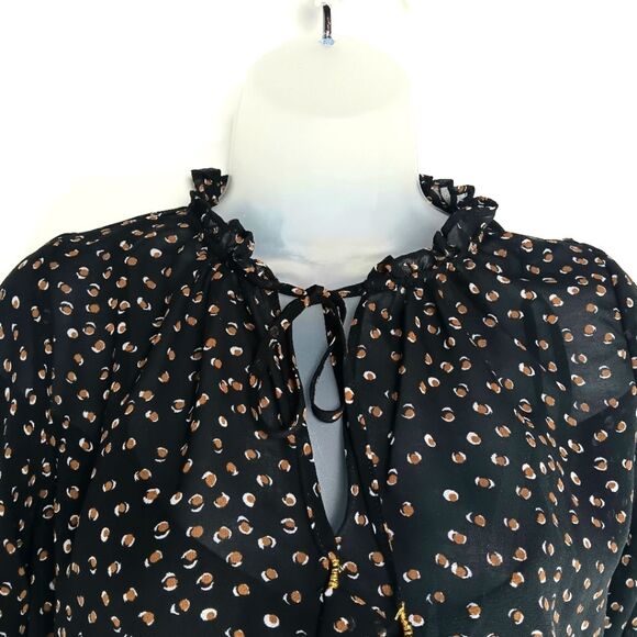 SOCIALITE Long Sleeve Semi-sheer Black Dress With Brown & White Dots Size Small - Picture 3 of 9